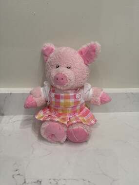 Teddy Mountain Pink Pig Plush Stuffed Animal in Pink and Yellow Plaid Dress